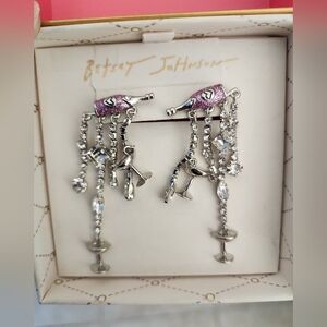 Betsey Johnson Pink and Silver Cocktail Earrings (New In Box) Wear 2 Ways